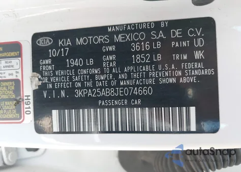 2018 Kia Rio Lx z USA, uszkodzony, nr VIN 3KPA25AB8JE074660